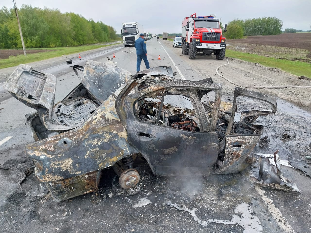 Водитель погиб: на трассе в Омской области иномарка влетела в КамАЗ и  сгорела | Происшествия